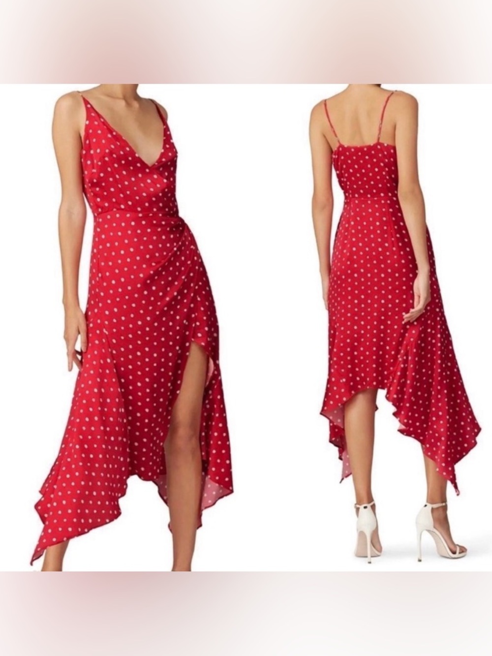 Haney Olivia Polka Dot Satin Asymmetrical Slip Dress 6